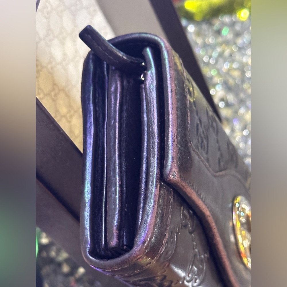 Gucci Guccissima Dark Chocolate Leather Continental Embossed GG long Wallet. - Picture 9 of 10